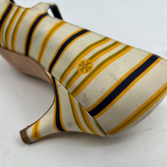 Tory Burch Cream Yellow Striped Beverly Kitten Heels | Size 10.5 - Picture 10 of 11